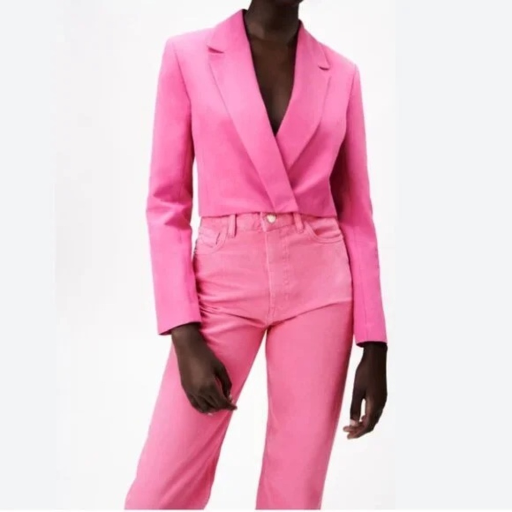Zara cropped pink blazer